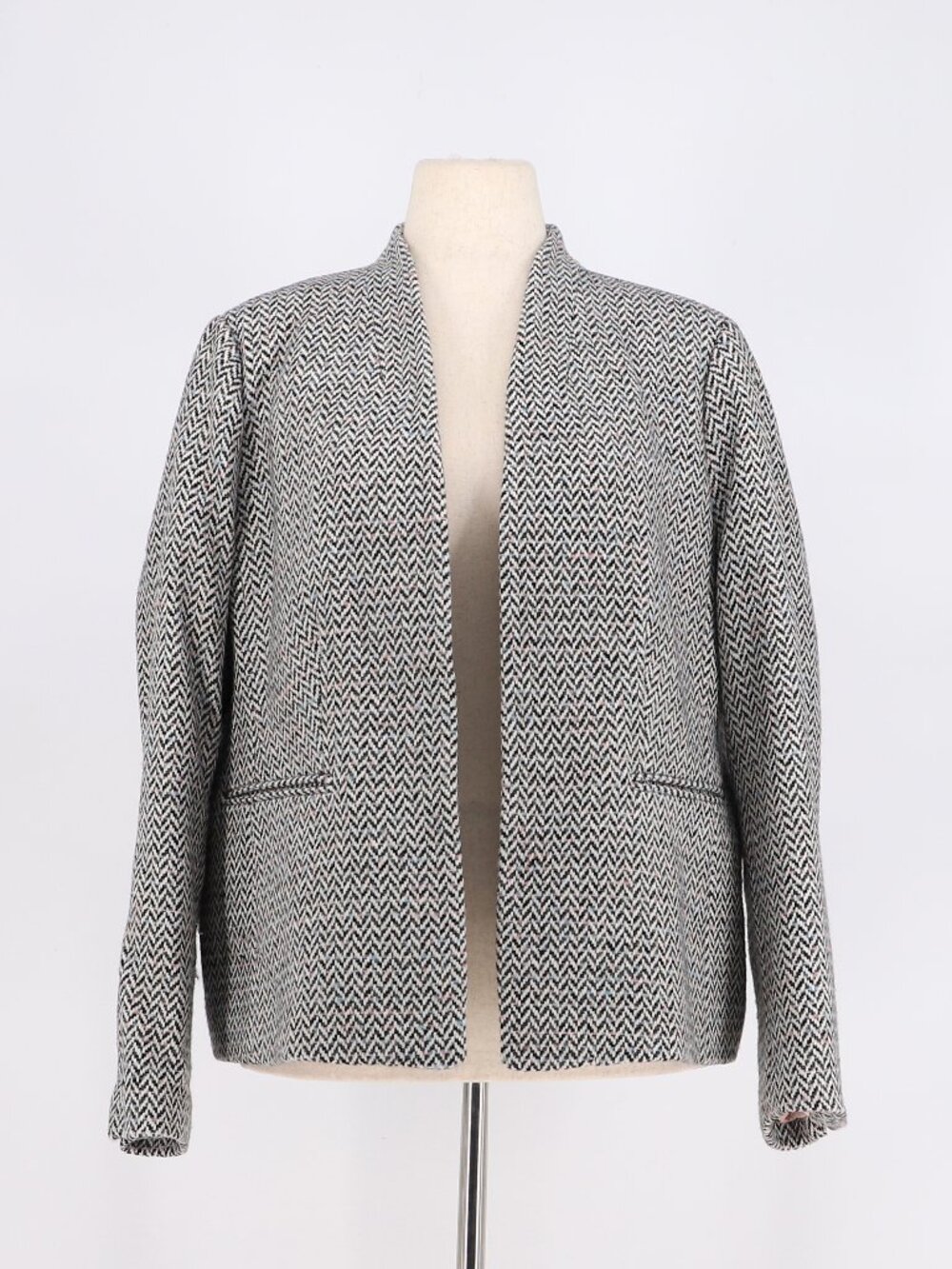 J. CREW Gray Herringbone Broadway Open Front Blazer Wool Preppy Size 20